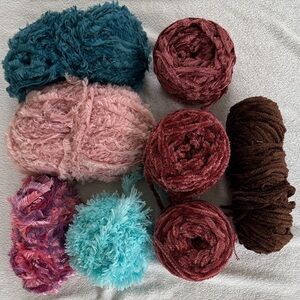 Mixed Lot of Chenille and Eyelash Yarn 2.5 pounds